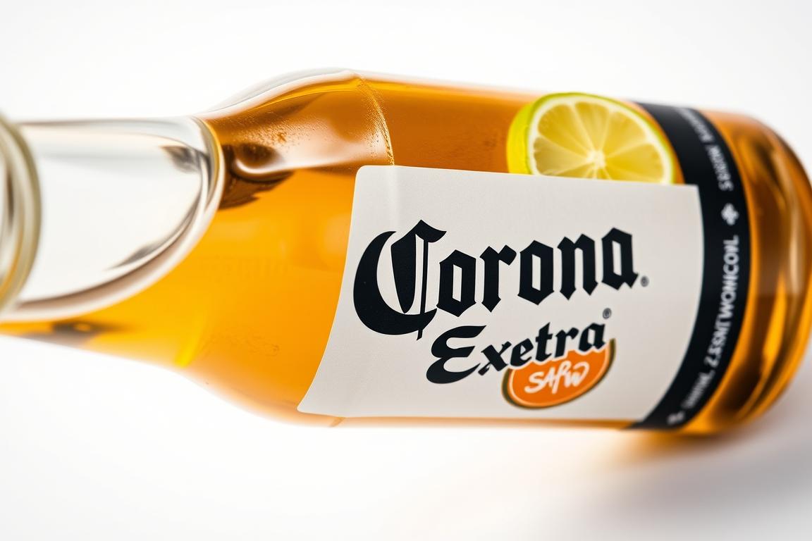 Corona Extra beer bottle showing product specifications and packaging details