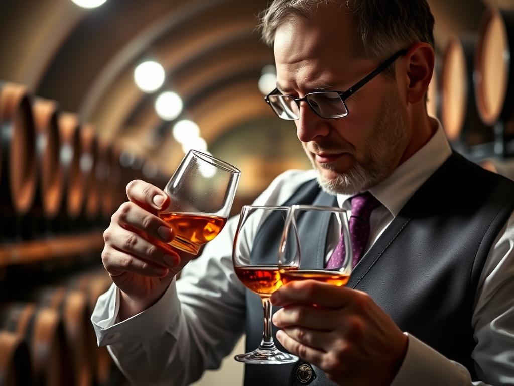 Louis XIII Cellar Master examining cognac samples