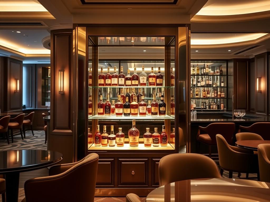 Luxury hotel bar featuring Louis XIII cognac display