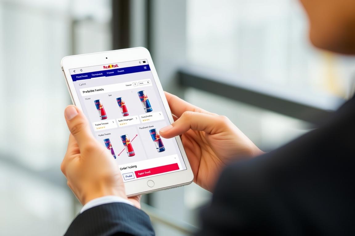 Mobile device showing the Zeki Frucht GmbH B2B app for ordering Red Bull wholesale on the go