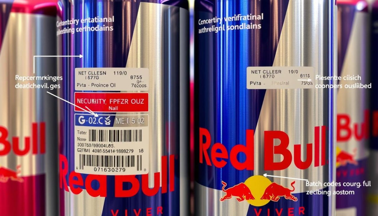 Red Bull authenticity verification features showing how to identify genuine products