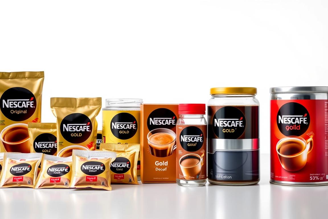 Various Nescafe coffee product types available for wholesale purchase including sachets, jars and tins