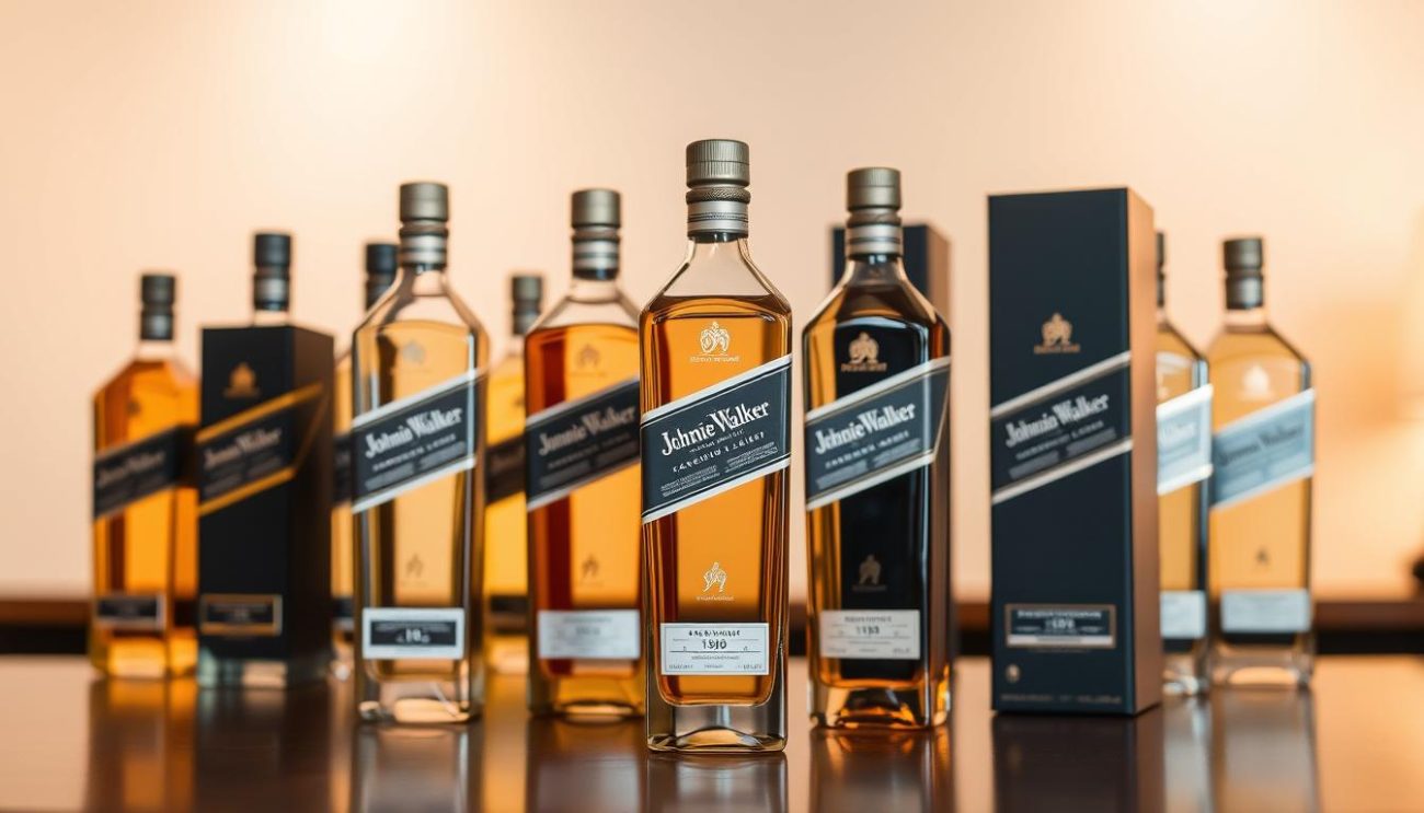A comparison of Johnnie Walker Platinum Label prices, showcased in a meticulously styled tabletop scene. In the foreground, bottles of the premium Scotch whisky are arranged with precision, their labels prominently displayed. The midground features a clean, minimalist backdrop, allowing the products to take center stage. Soft, warm lighting illuminates the scene, creating a sophisticated and inviting atmosphere. The overall composition emphasizes the quality and prestige of the Johnnie Walker Platinum Label, inviting the viewer to explore the best wholesale offers for this exclusive spirit.