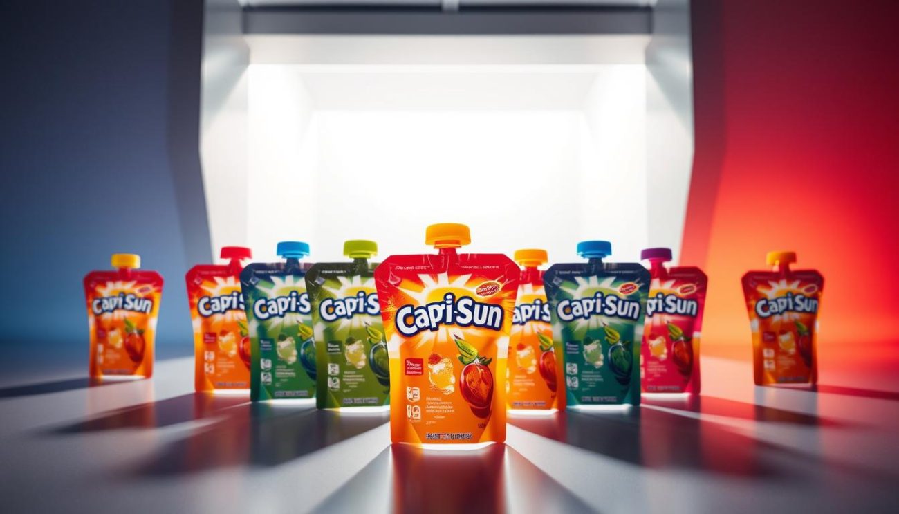 A vibrant and immersive scene showcasing "Promociones exclusivas Capri-Sun". In the foreground, a colorful array of Capri-Sun juice pouches in various flavors are prominently displayed, inviting the viewer to explore the exclusive promotional offers. The middle ground features a sleek, modern setting with clean lines and a minimalist aesthetic, highlighting the premium quality of the brand. The background is filled with a soft, warm glow, creating a sense of inviting elegance and sophistication. The lighting is subtle and directional, casting gentle shadows that accentuate the contours of the products. The overall composition exudes a sense of exclusivity, high-end appeal, and the enticing nature of the promotional deals.