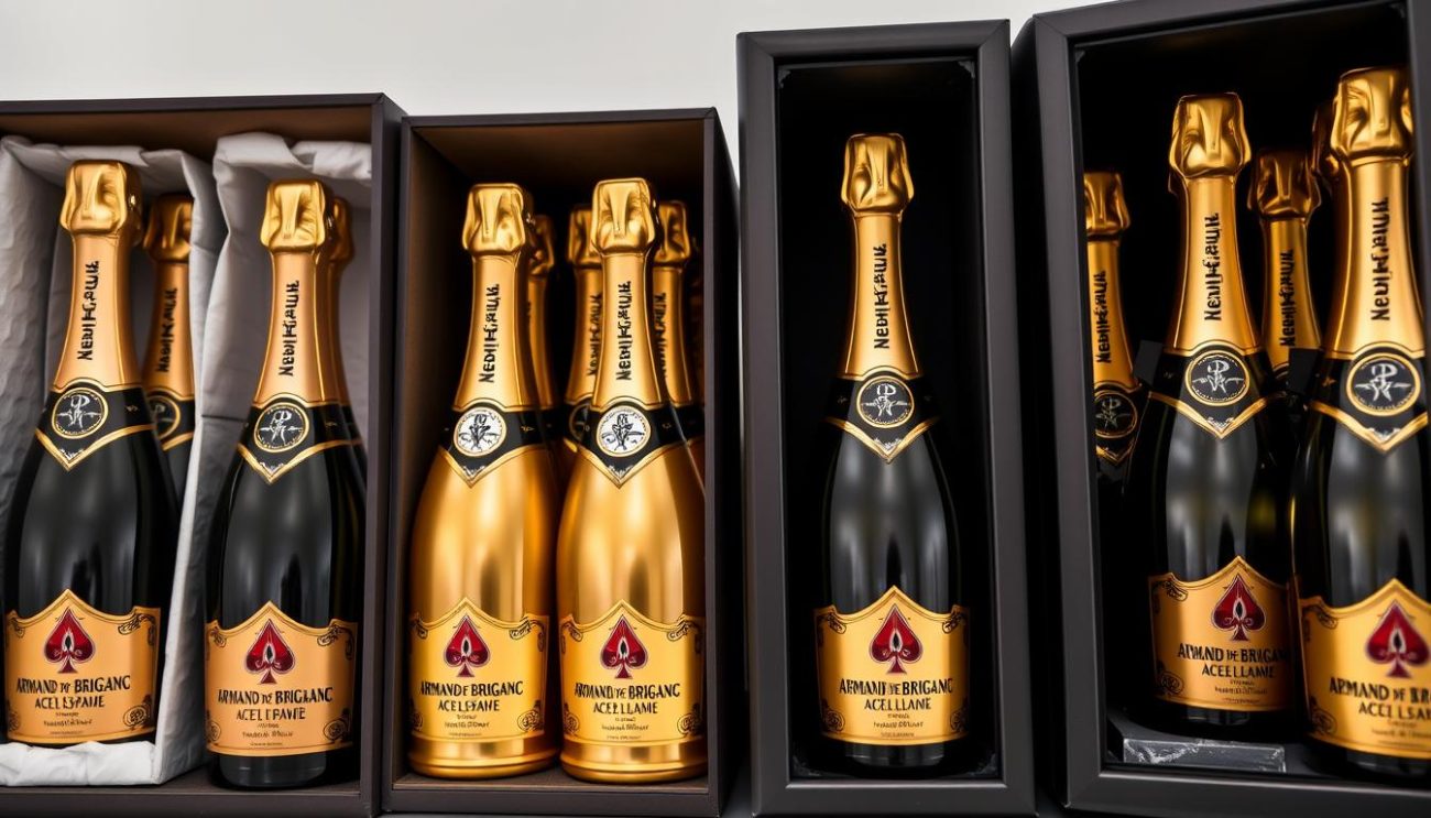 Ace of Spades Champagne bottles in 750ml and magnum sizes arranged in luxury cases for wholesale distribution