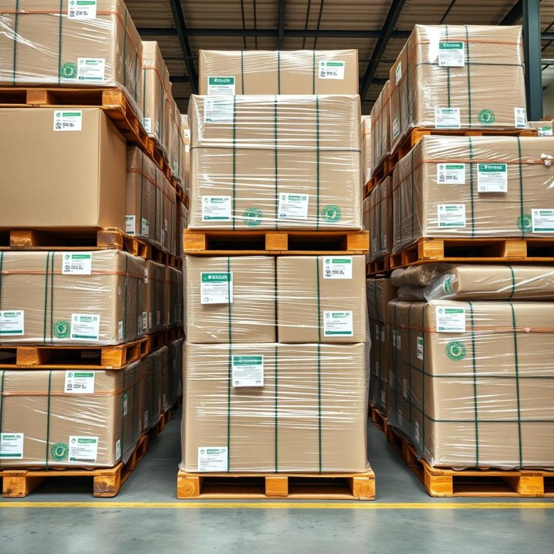 Bulk packaging pallets from a sustainable food packaging distributor ready for export