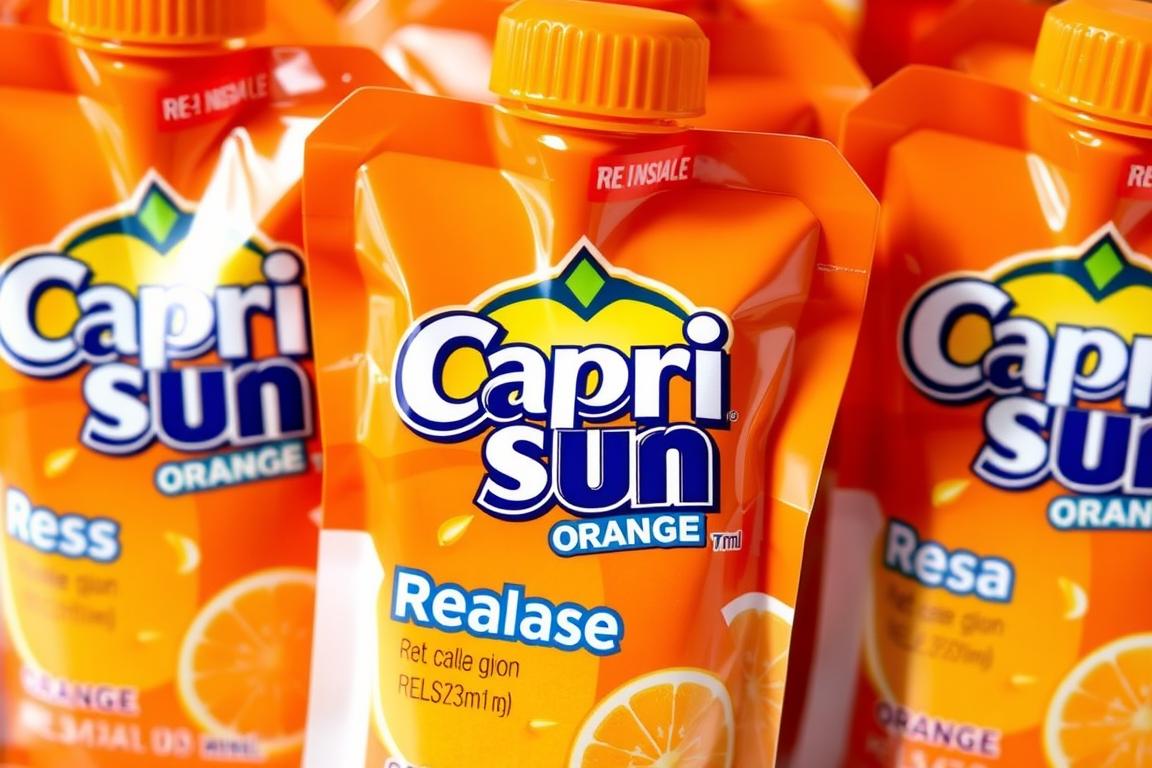 Capri Sun Orange 330ml pouches with resealable cap feature