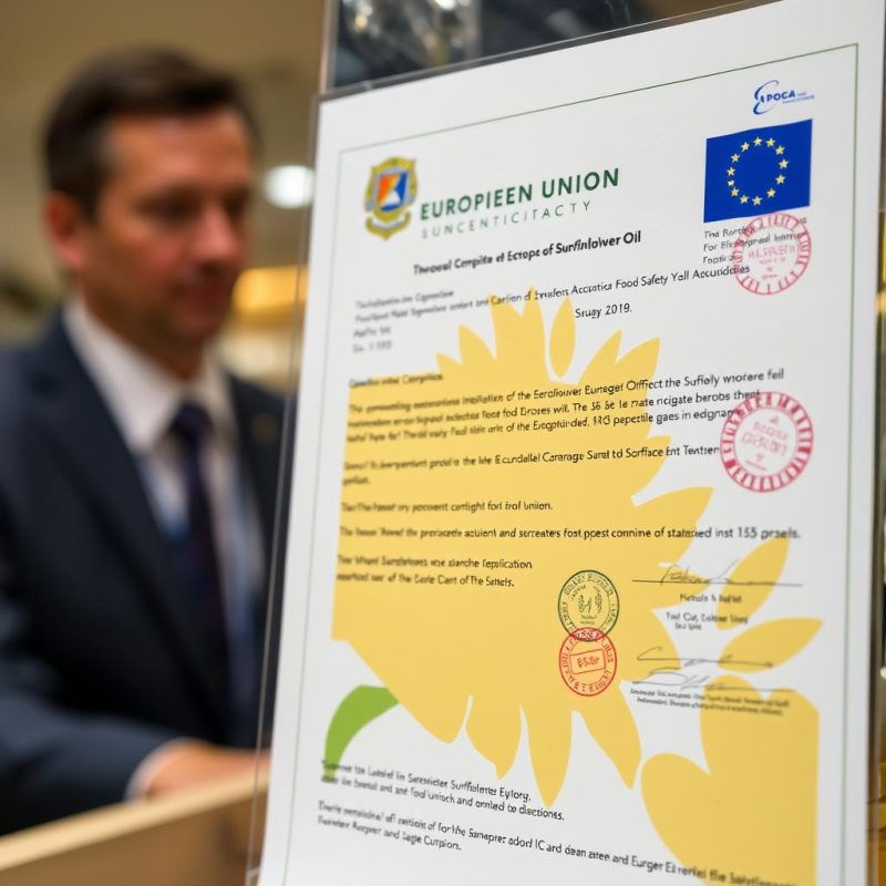 Certificación de conformidad con normativa UE para aceite de girasol