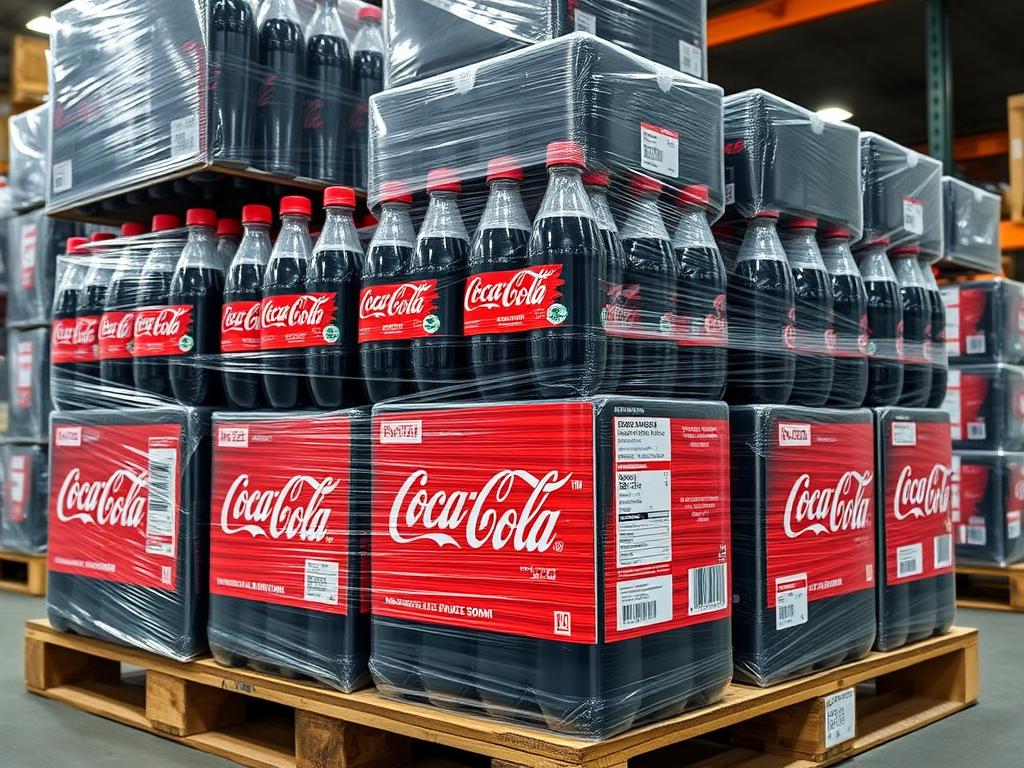 Coca-Cola 500ml bottles in wholesale packaging with price labels for bulk purchase