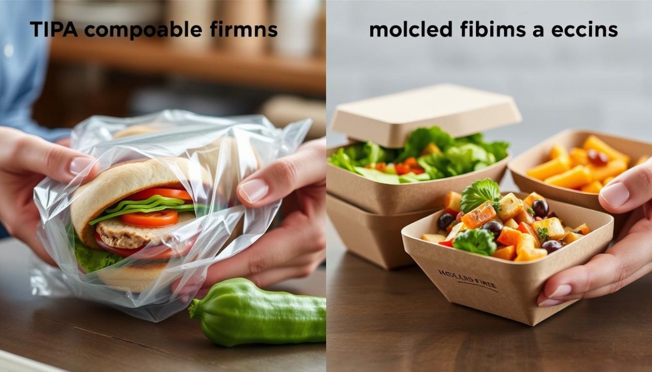 Comparison of TIPA compostable films and molded fiber packaging applications for sustainable food packaging
