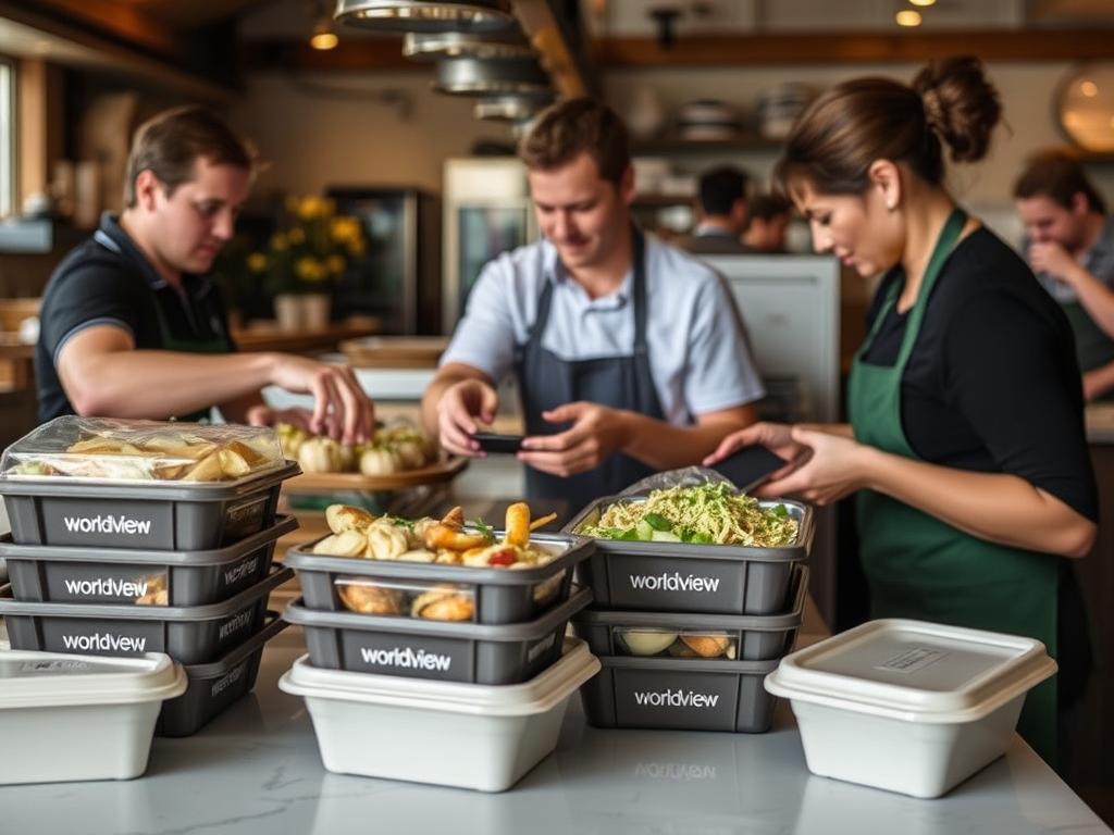 Eco-Products Worldview containers being used by a sustainable food packaging distributor for takeaway meals