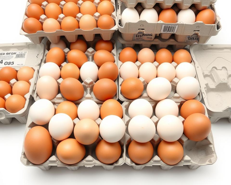 Fresh brown and white eggs in wholesale packaging ready for export