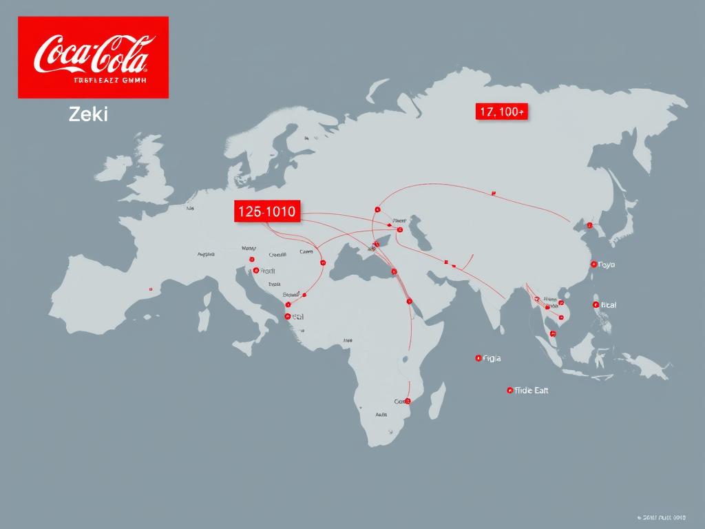 Map showing Zeki Frucht GmbH's Coca-Cola wholesale distribution network across Europe, Africa and Middle East