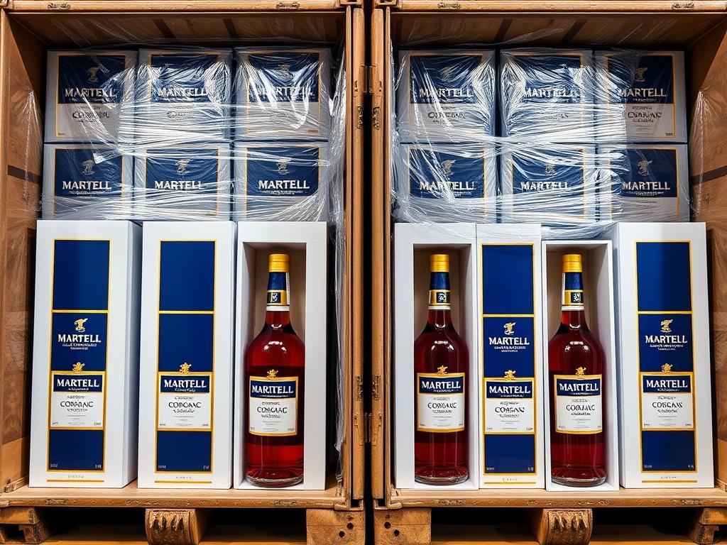 Martell Cordon Bleu Cognac in 6x700ml gift boxes prepared for wholesale export shipping