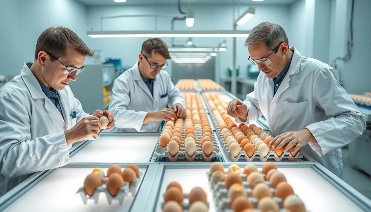 Quality control process for fresh table eggs wholesale showing inspection and certification