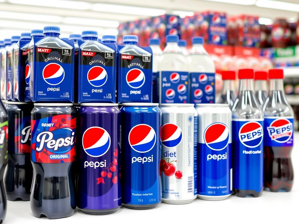 Various wholesale Pepsi flavors including Original, Max, Diet and Cherry variants