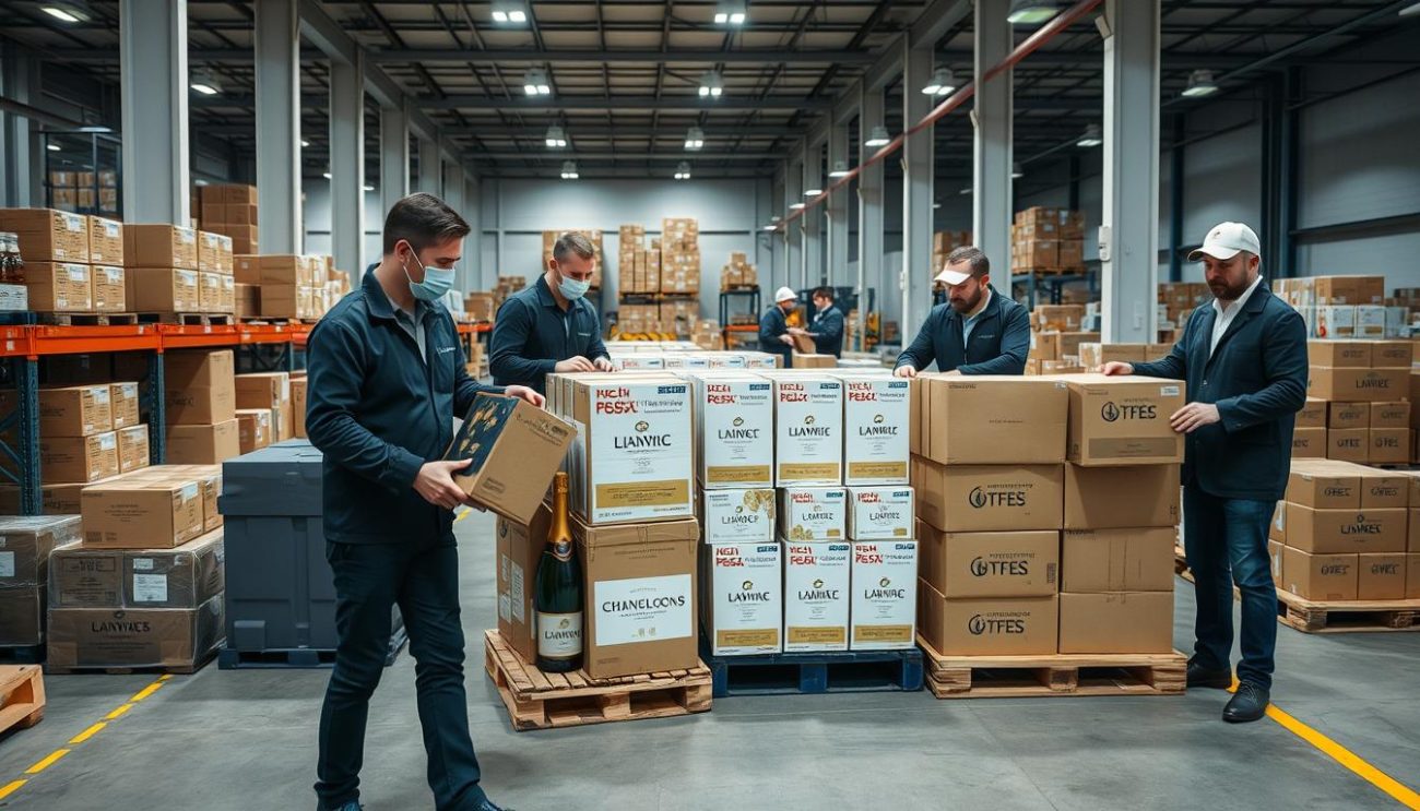 Zeki Frucht GmbH team preparing luxury alcohol wholesale orders in their European distribution center