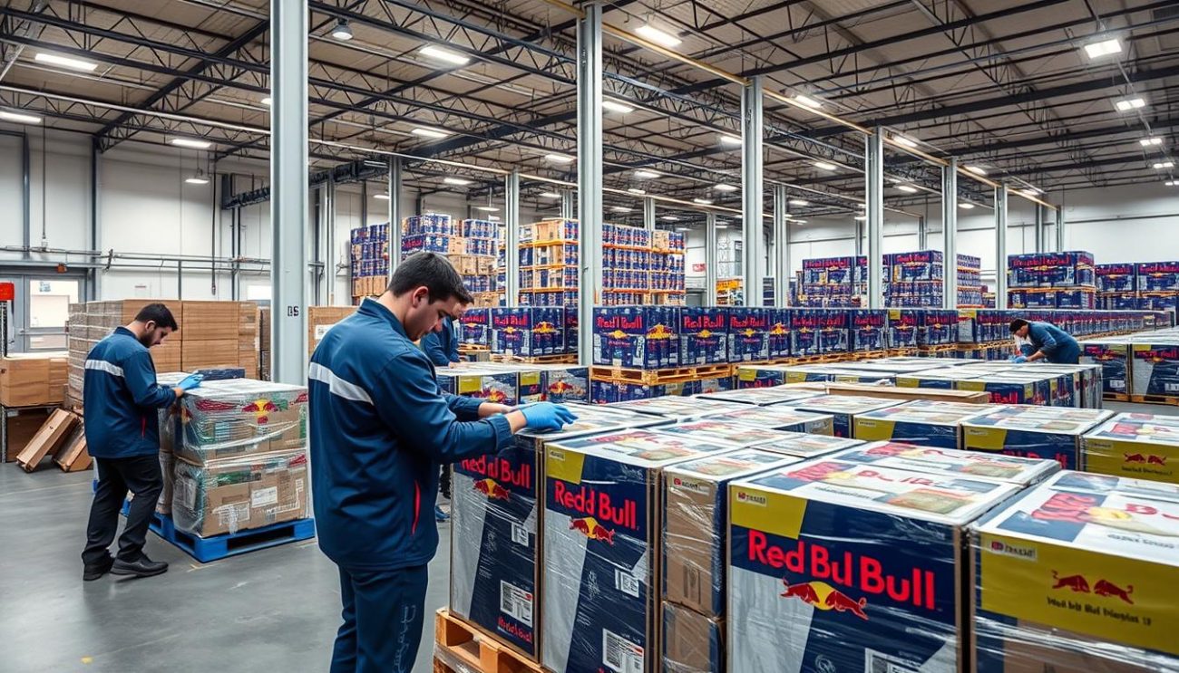 Zeki Frucht GmbH warehouse showing Red Bull wholesale distribution operations Zeki Frucht GmbH warehouse showing Red Bull wholesale distribution operations