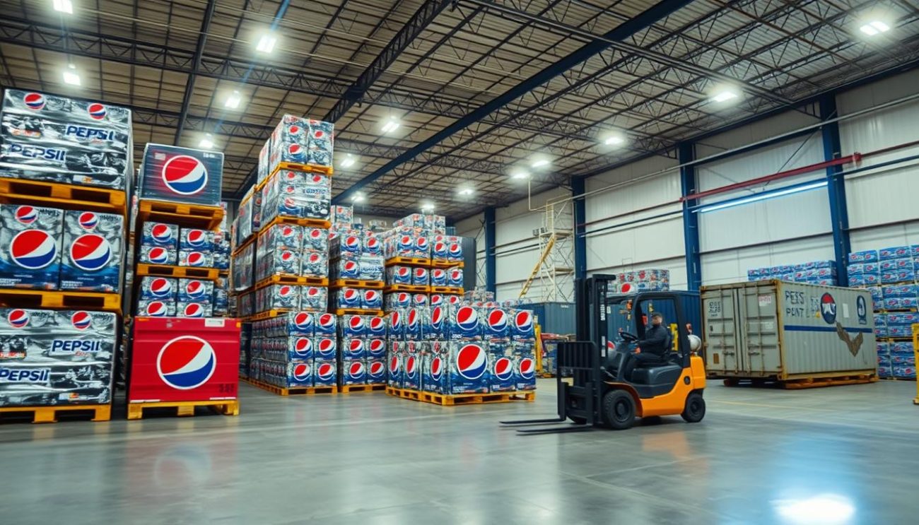 Zeki Frucht GmbH warehouse with pallets of wholesale Pepsi products ready for global shipping