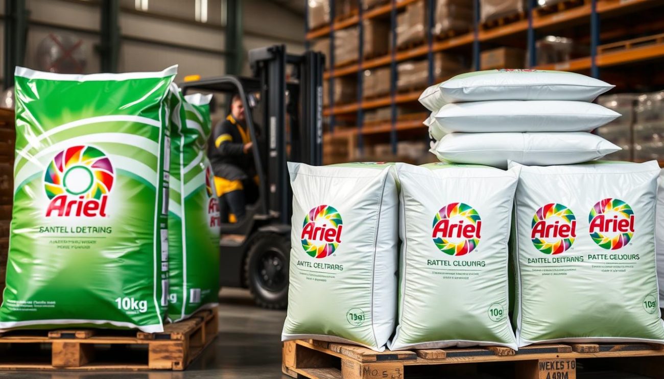 Ariel detergent industrial packaging for wholesale distribution