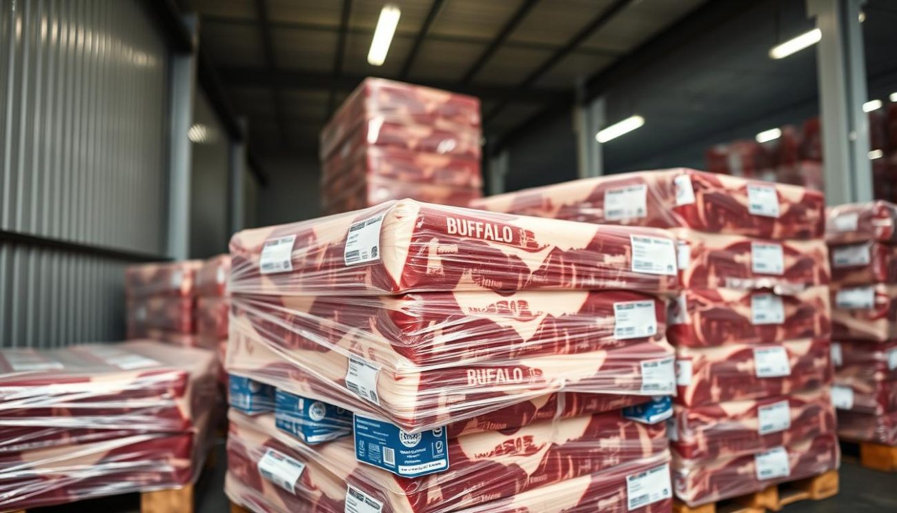 Buffalo meat pallets ready for export shipping