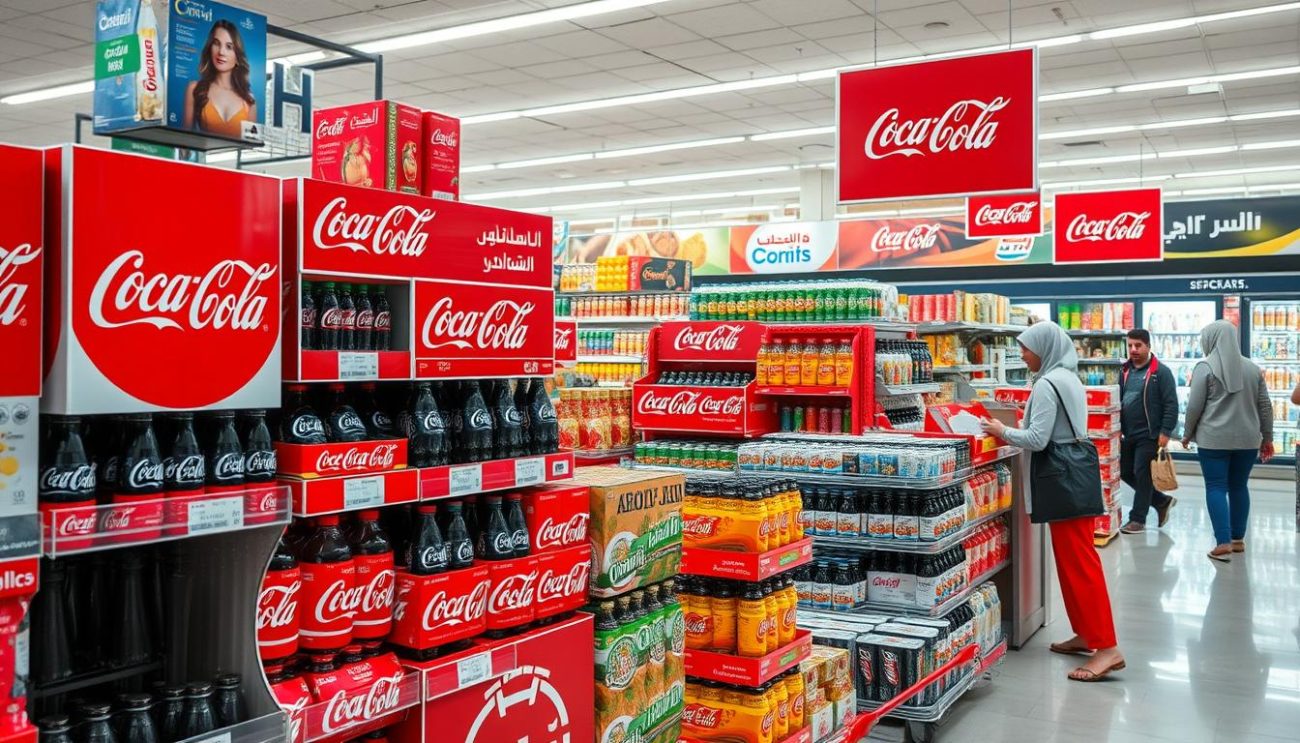 Coca-Cola products displayed in a Middle Eastern retail environment