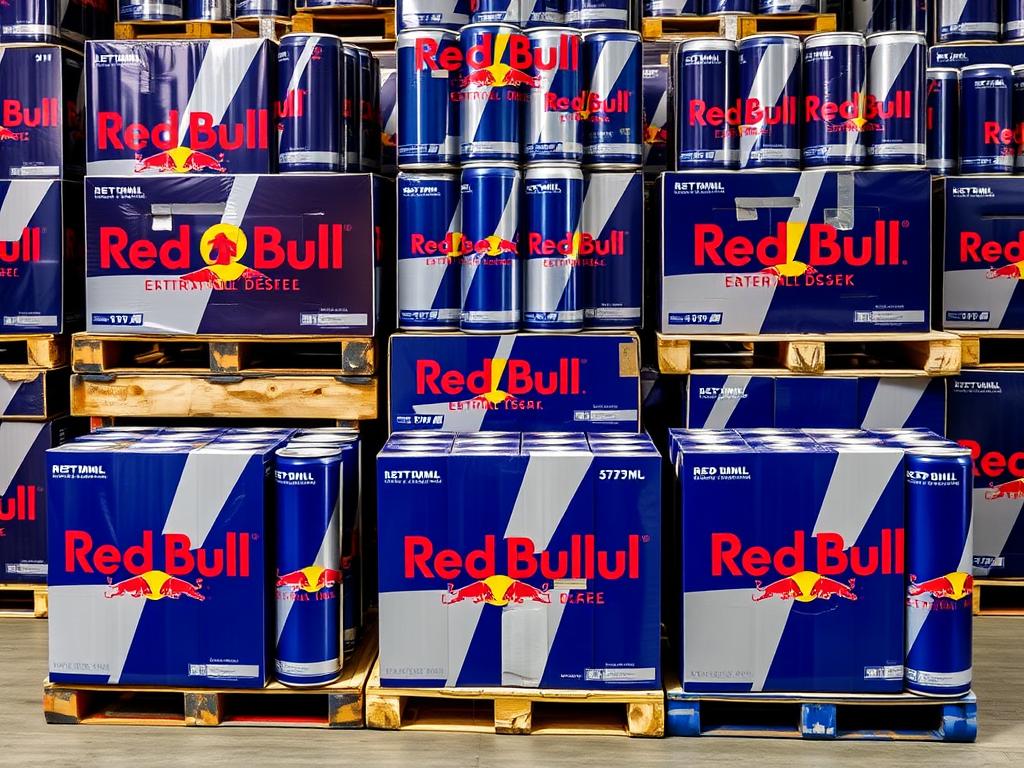 Red Bull Energy Drink wholesale packaging options showing cases and pallets