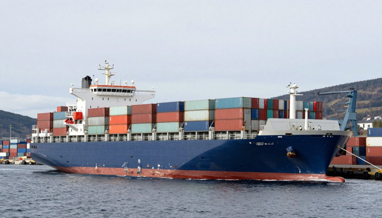 Cargo ship arriving at Norwegian port with Corona Extra beer wholesale shipment