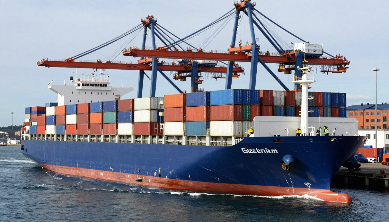 Container ship arriving at Gothenburg port with Corona Extra wholesale shipment for Sweden