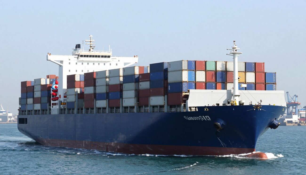 Container ship arriving at US port with imported Corona Extra beer