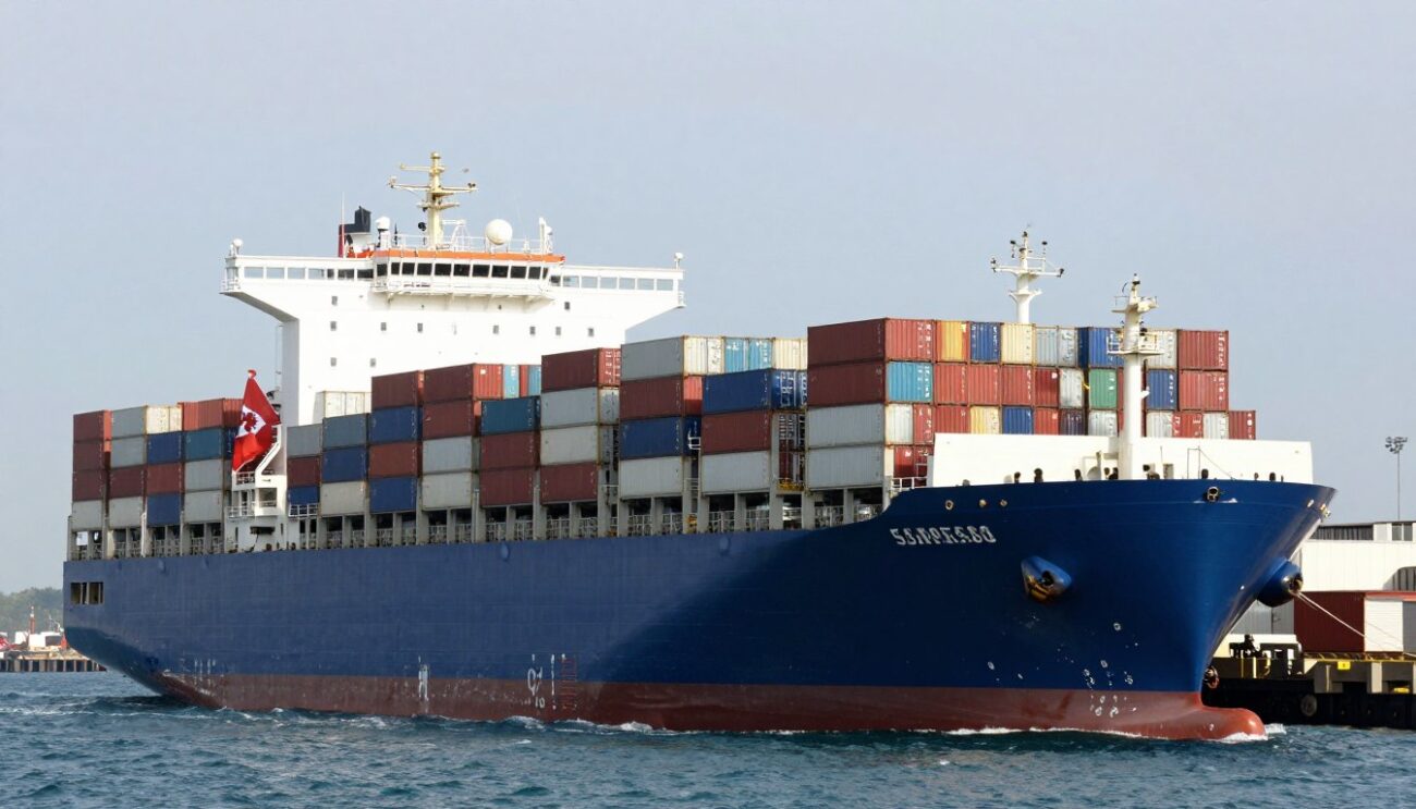 Container ship transporting Red Bull pallets to Canadian ports for wholesale distribution