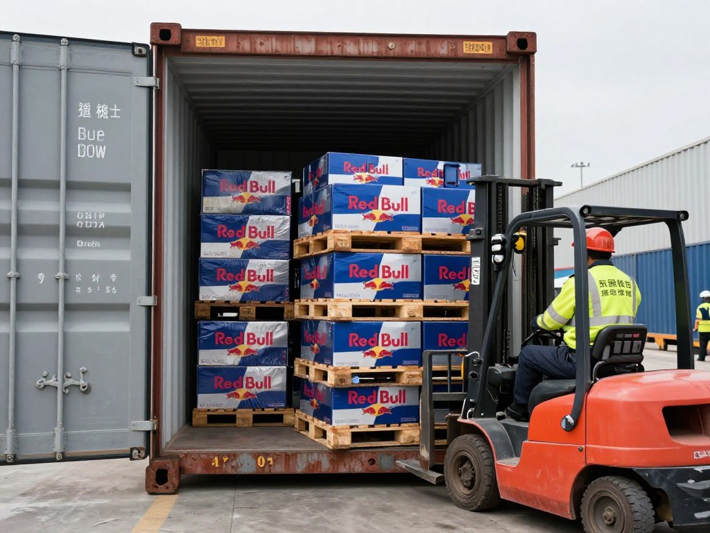 Contenedor cargado con pallets de Red Bull