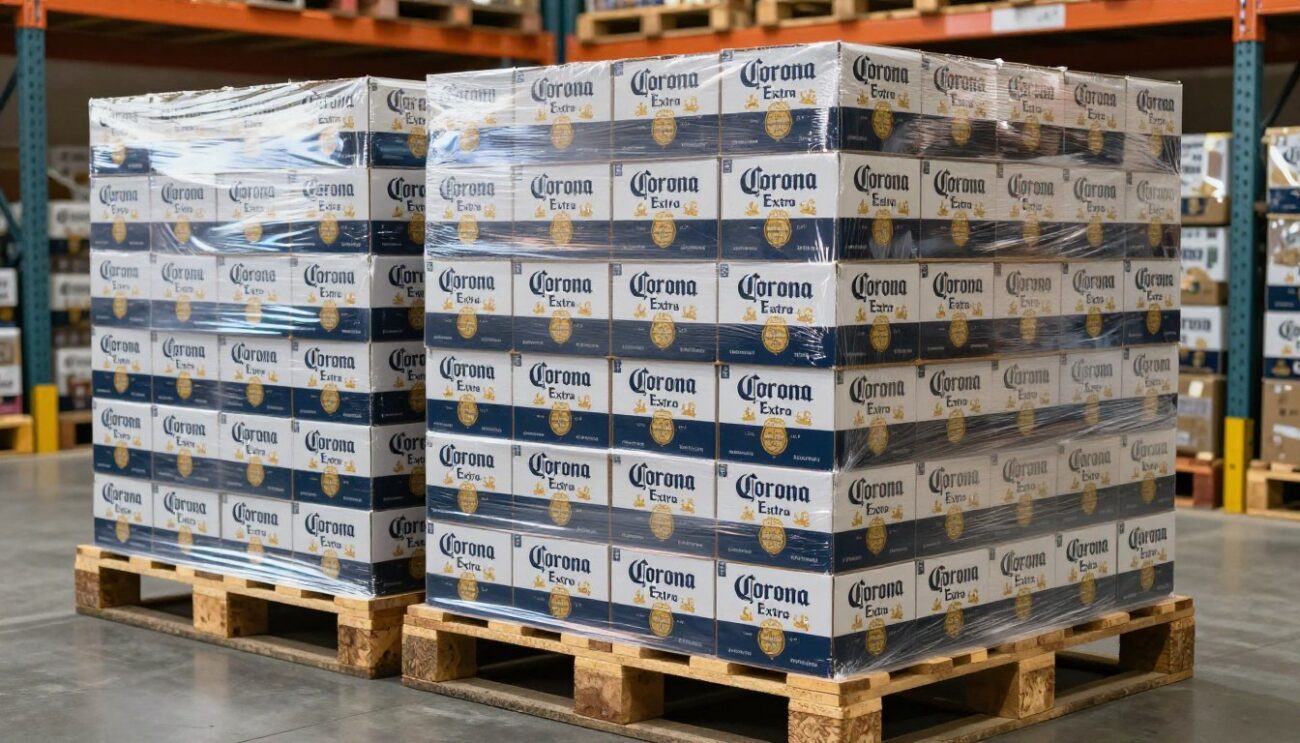 Corona Extra beer displayed in Swedish wholesale distribution center