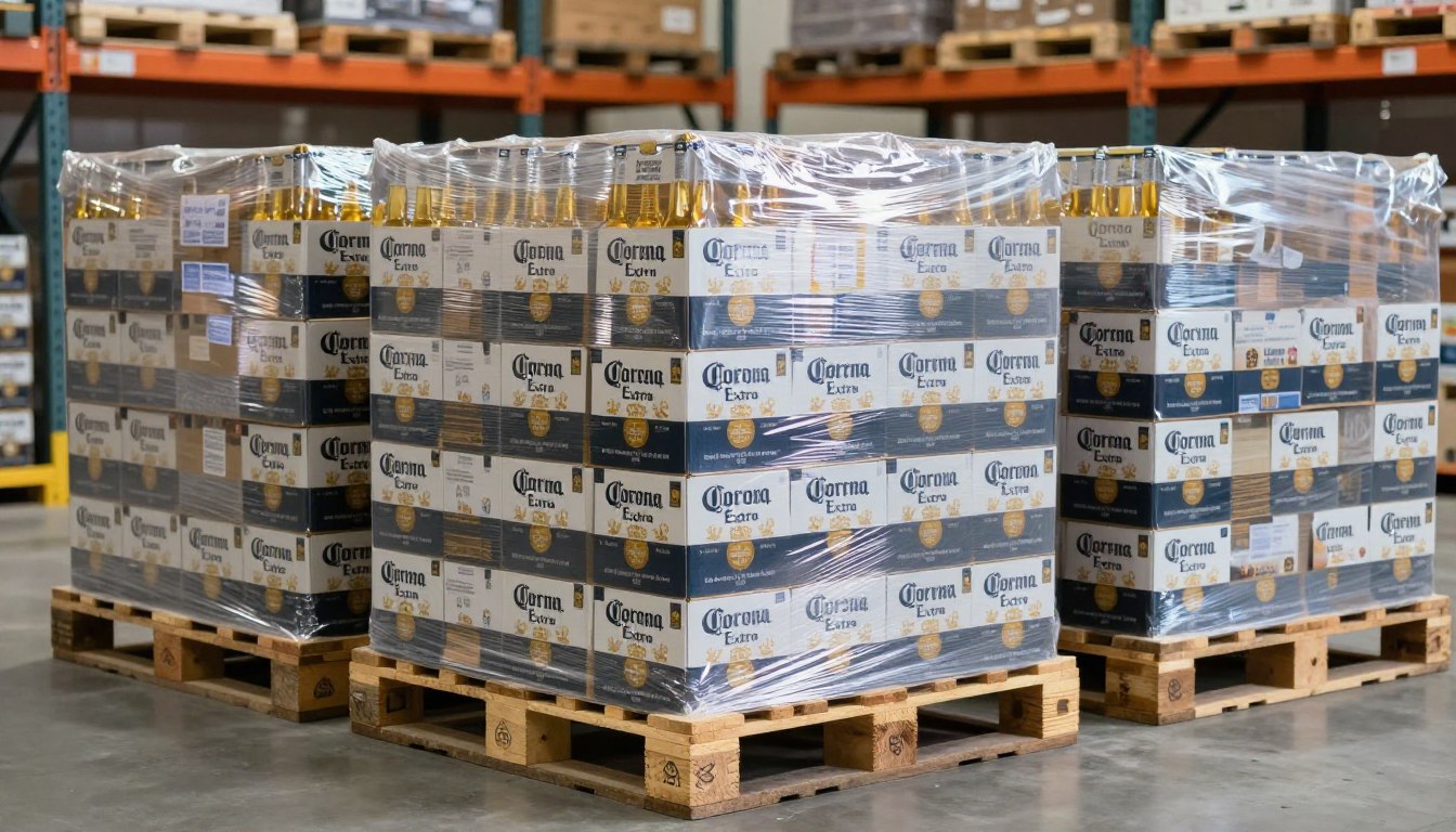 Corona Extra beer wholesale pallets prepared for export to Norway