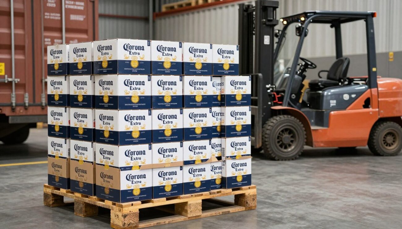 Corona Extra wholesale packaging showing cases, pallets and container loading configuration