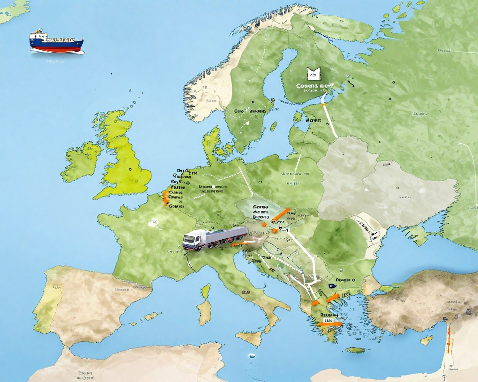 Logistics map showing Corona Extra wholesale shipping routes from Europe to Swedish ports