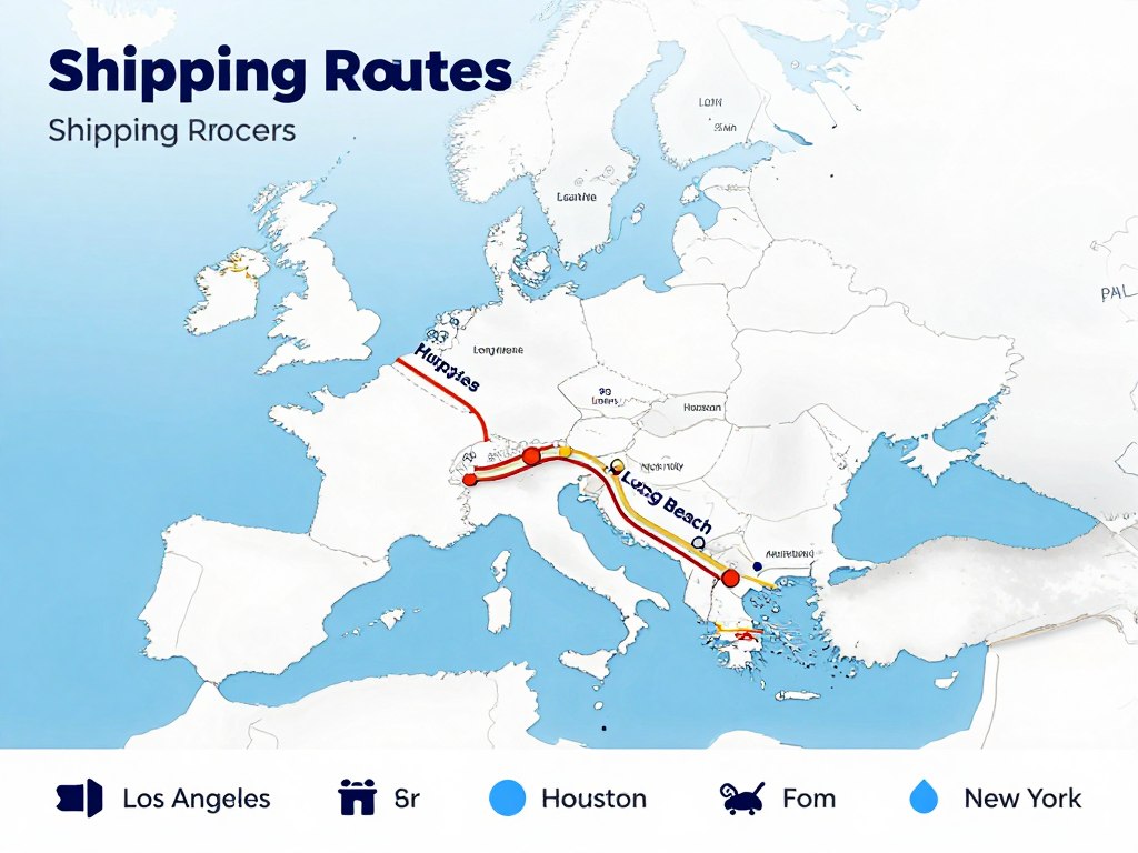 Map showing shipping routes for Corona Extra wholesale from Europe to US ports