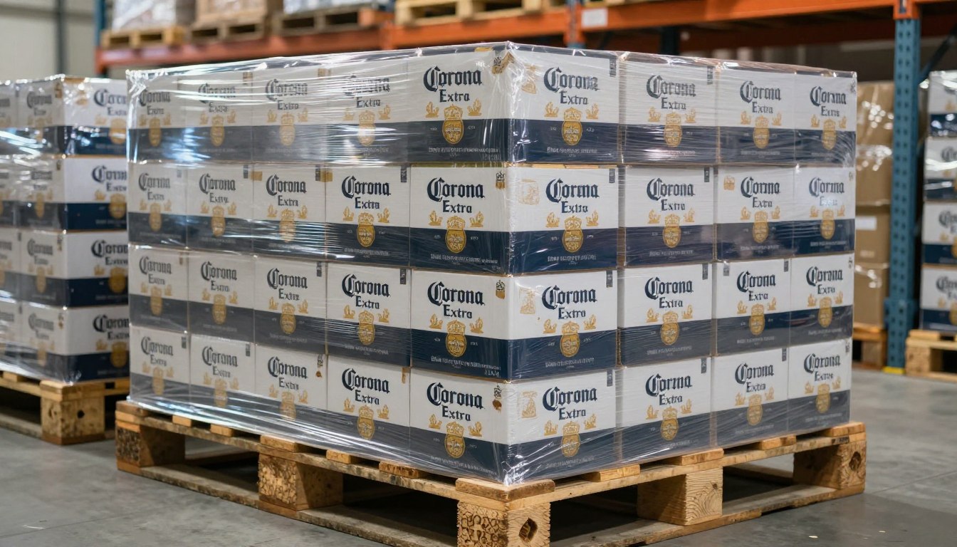 Pallets de cerveza Corona Extra preparados para importación a Chile