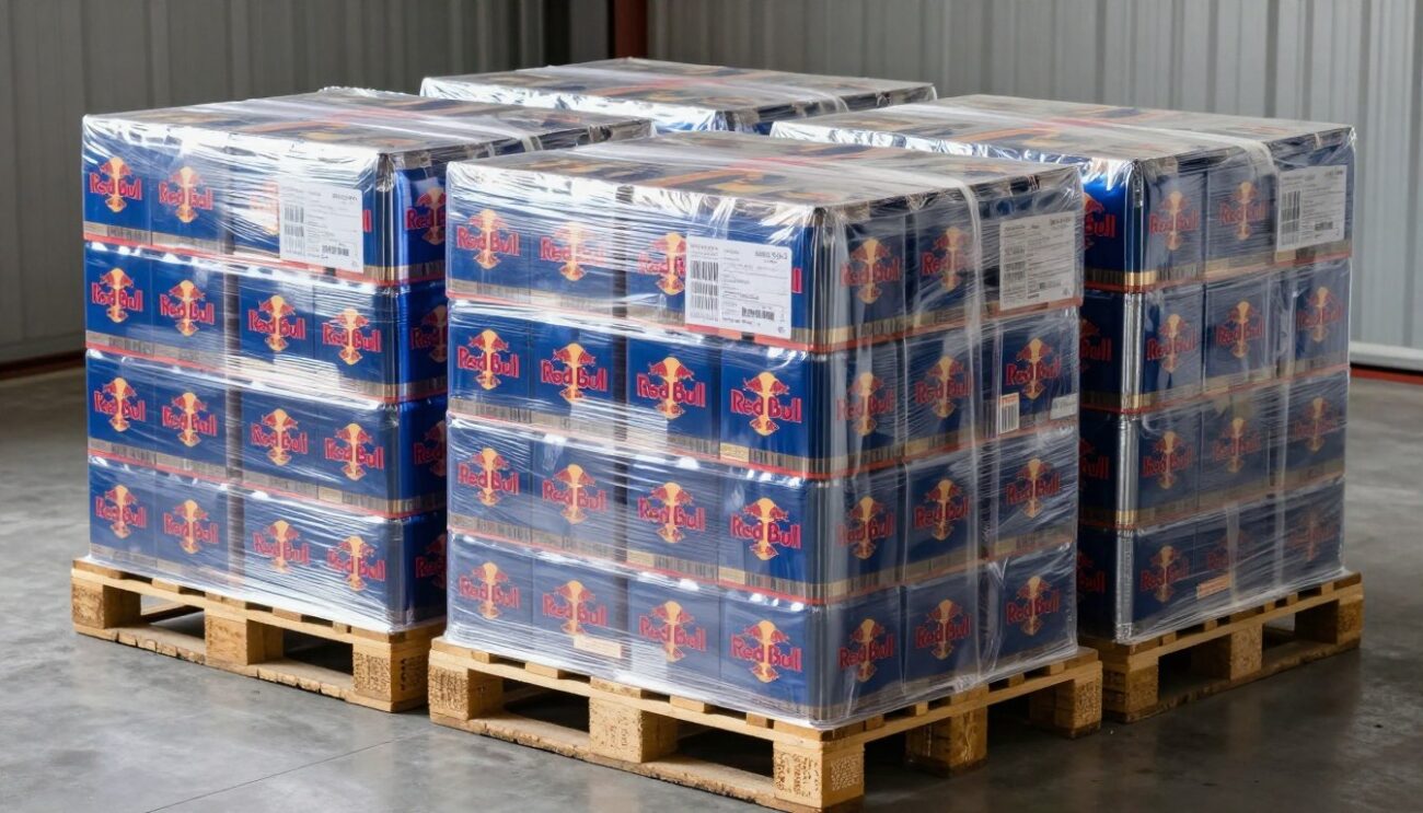 Red Bull pallets prepared for wholesale distribution to Canadian market