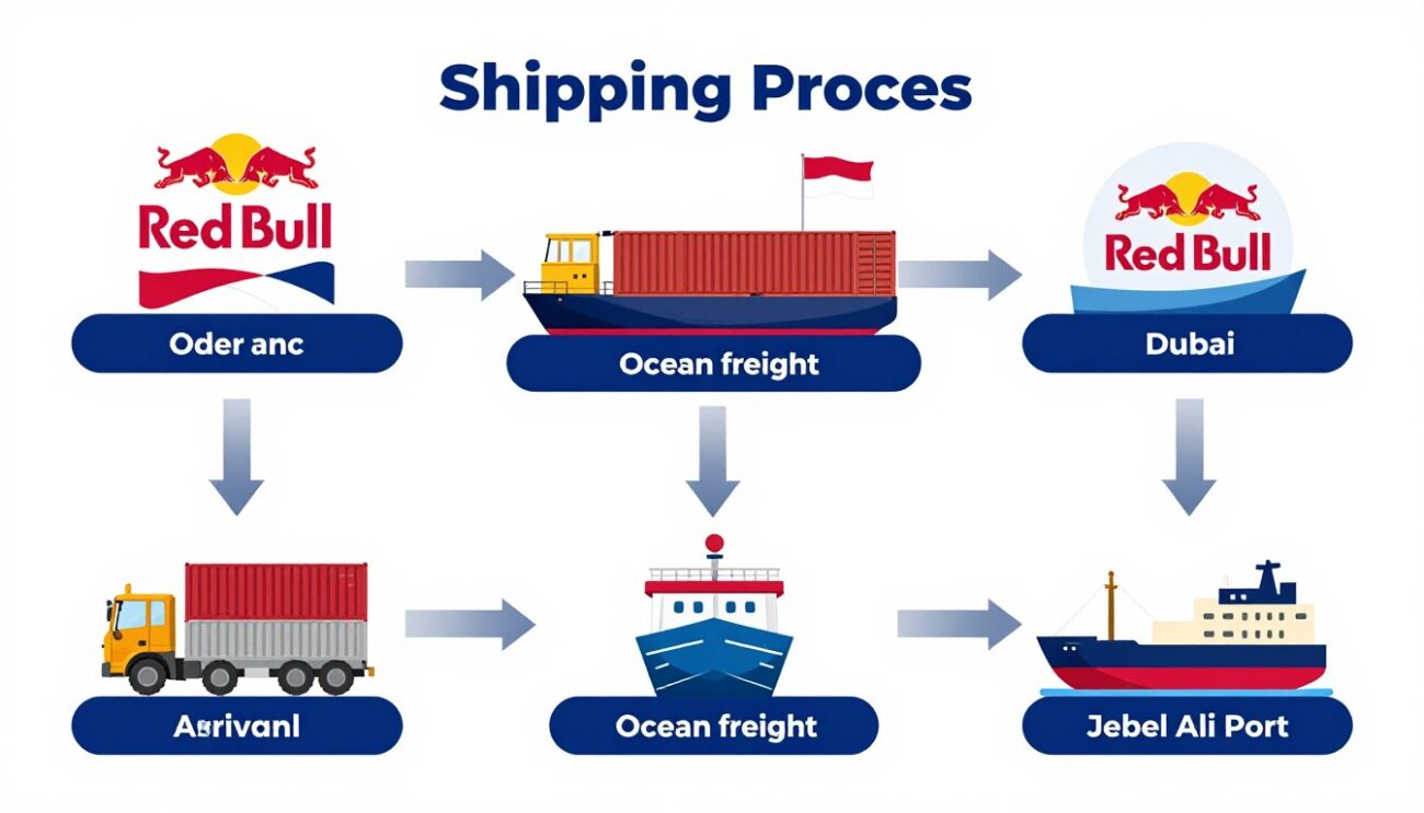 Red Bull wholesale shipping process from Austria to Dubai