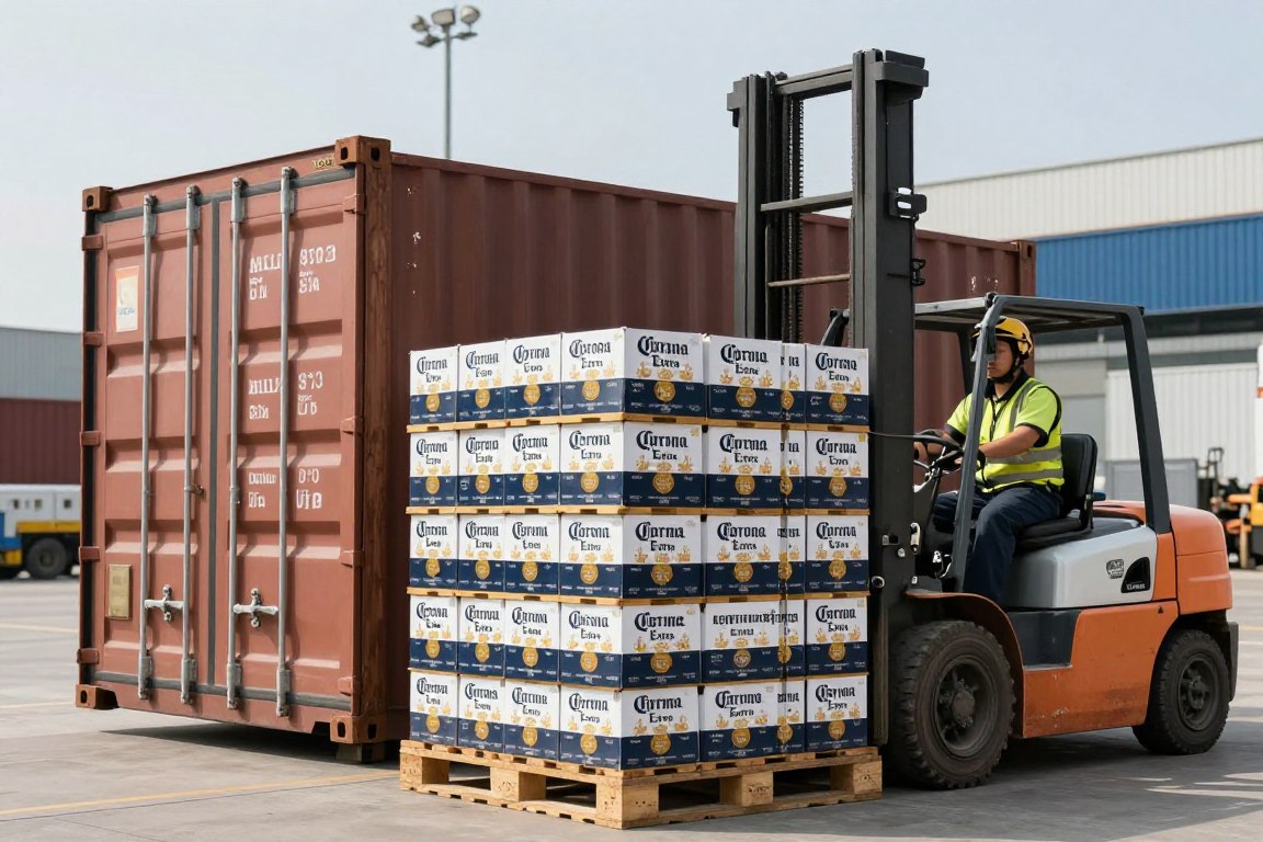 Контейнерная загрузка паллет с пивом Corona Extra для оптовой поставки в Россию