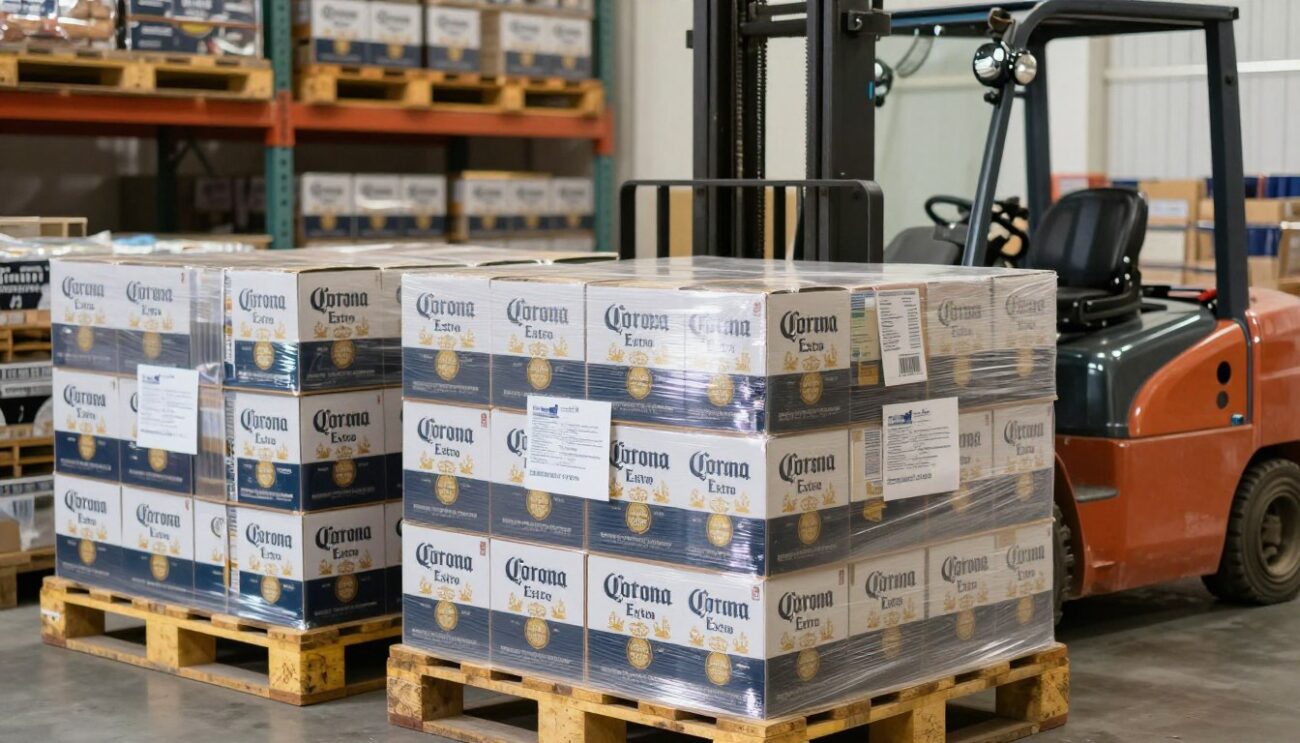 Оптовая партия пива Corona Extra готовая к международной отгрузке