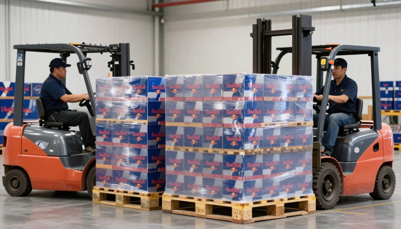Паллетная упаковка Red Bull для оптовых поставок в Россию