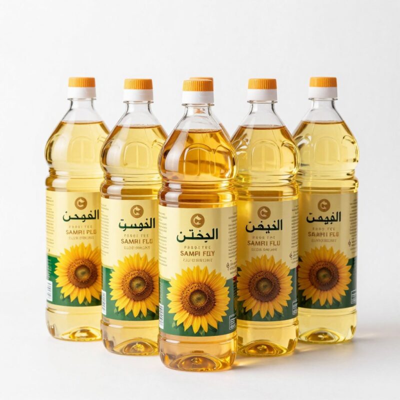 1L sunflower oil bottles with Arabic labeling for Middle East retail distribution