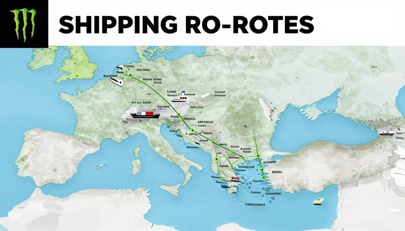 Bản đồ tuyến vận chuyển Monster Energy từ Châu Âu đến Việt Nam