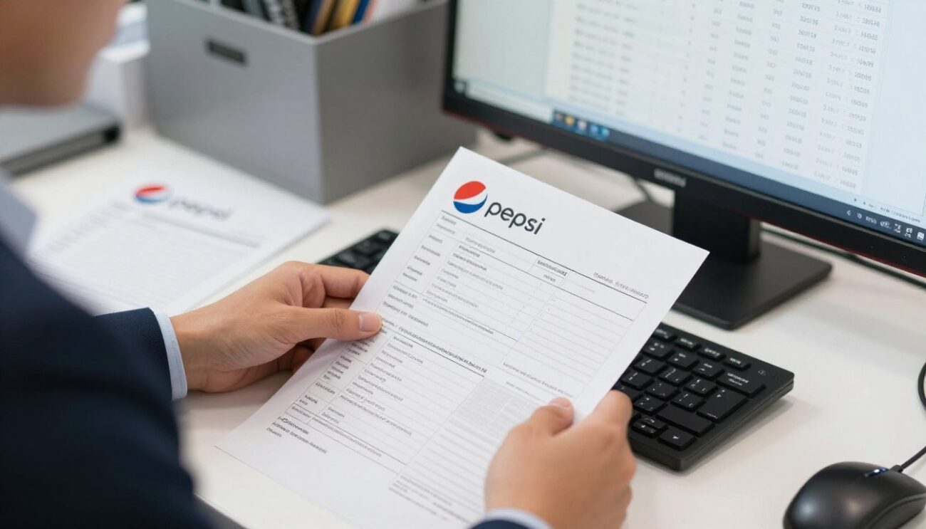 Business professional completing Pepsi wholesale order documentation