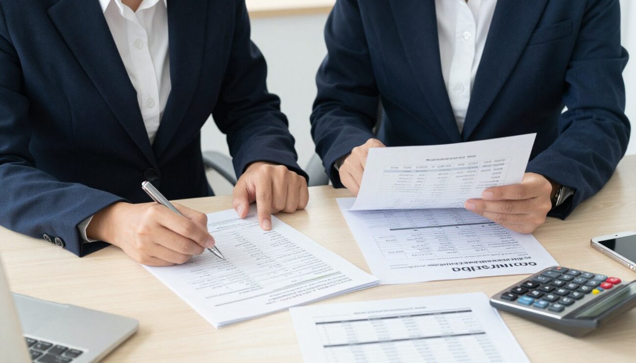 Business professionals reviewing Pepsi wholesale pricing documents