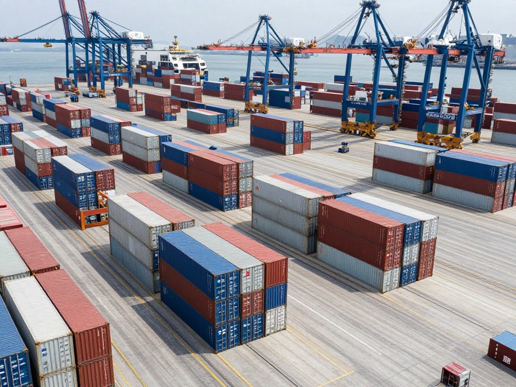 Cargo containers stacked at Mexican port facility