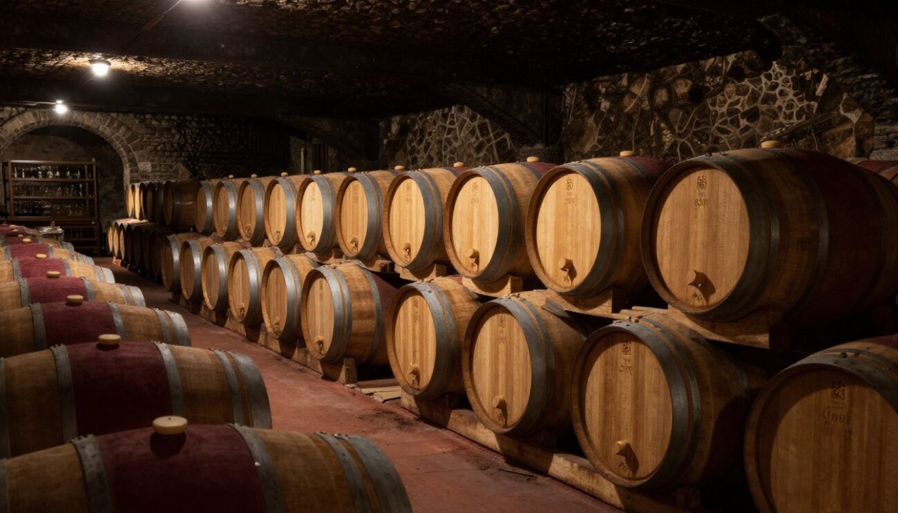 Cognac cellar barrels showing Rémy Martin VSOP aging process for Fine Champagne wholesale quality