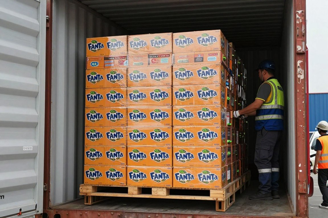 Container loading Fanta wholesale shipment